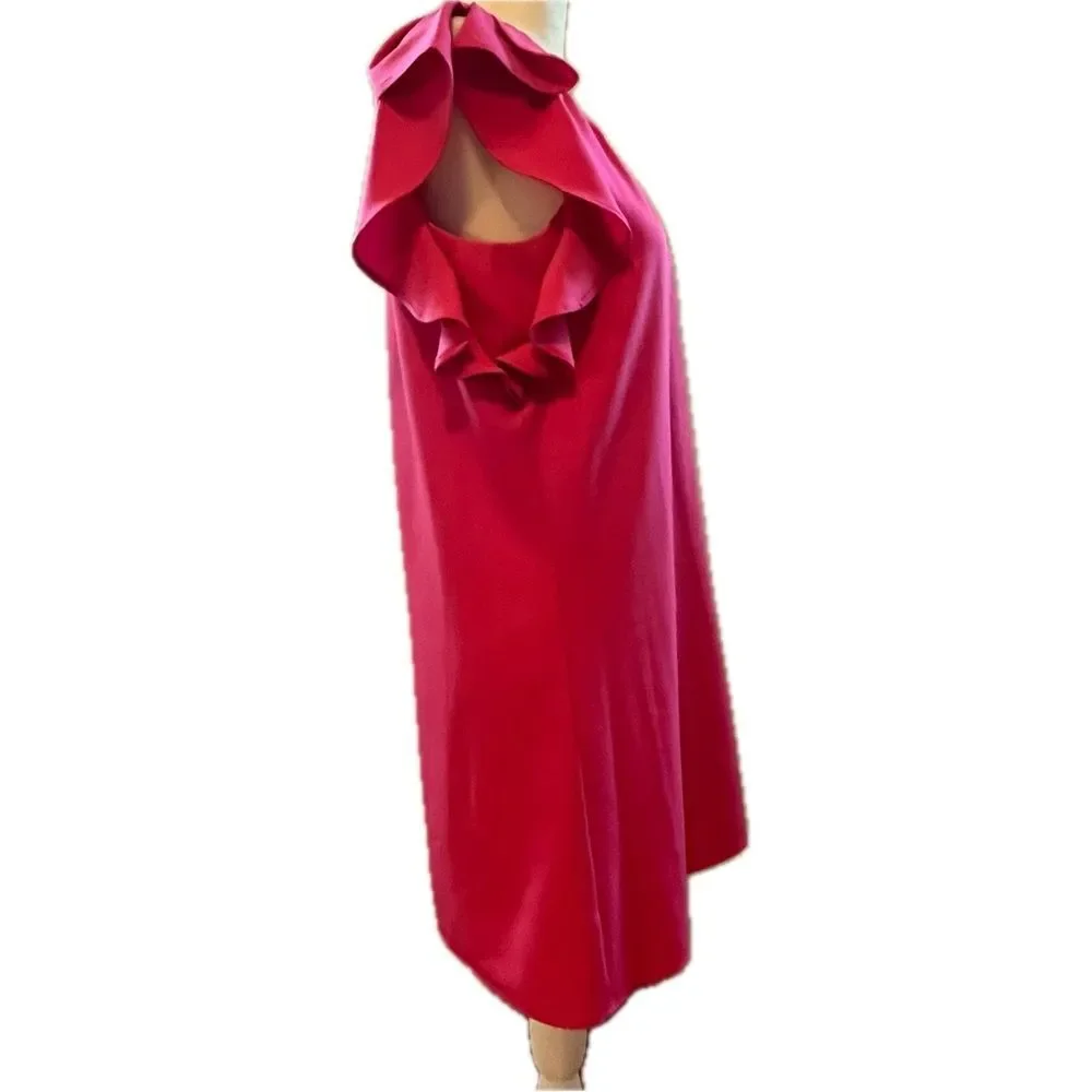 Duffield Lane Ruffle Sleeve Lined Midi Dress Raspberry Pink Size XS